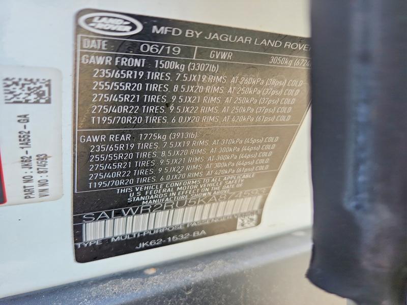 2019 Land Rover Range Rover — VIN SALWR2RU5KA874593, şəkil 13