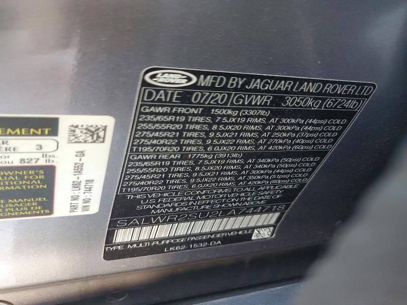 2020 Land Rover Range Rover — VIN SALWR2SU2LA744718, şəkil 14