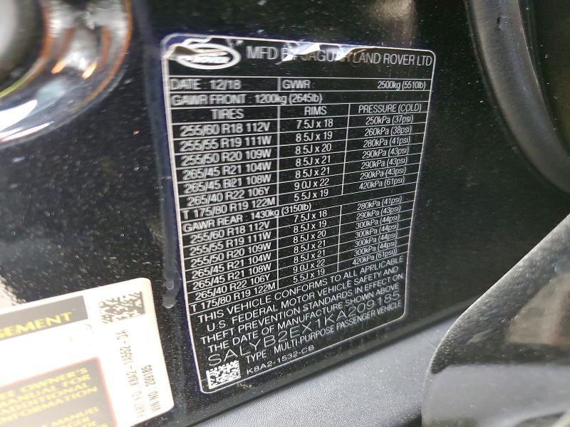 SALYB2EX1KA209185 2019 Land Rover Range Rover photo no. 12