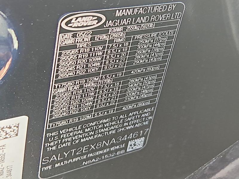 2022 Land Rover Range Rover — VIN SALYT2EX8NA344617, şəkil 13