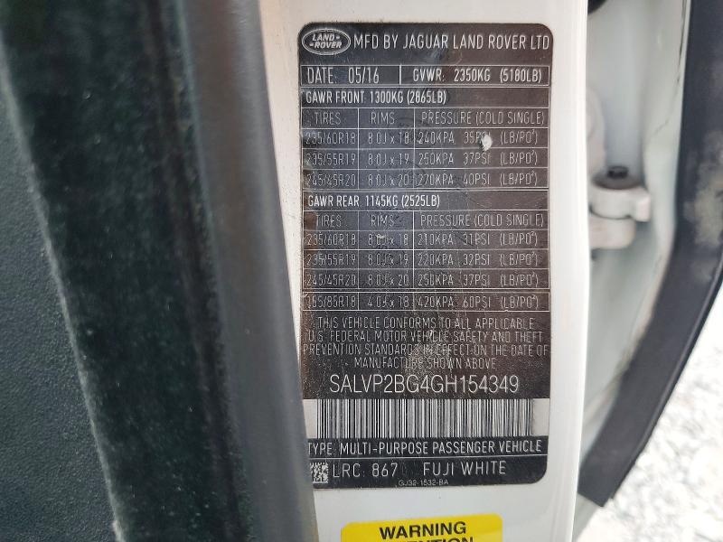 SALVP2BG4GH154349 2016 Land Rover Range Rover photo no. 13