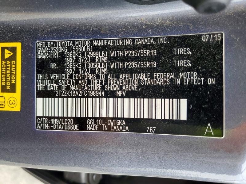 2T2ZK1BA2FC198944 2015 Lexus RX photo no. 13