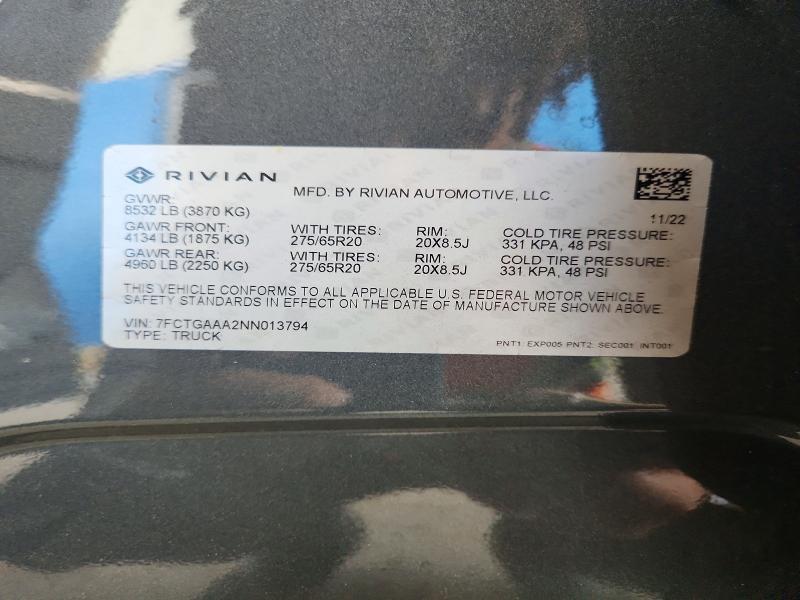 7FCTGAAA2NN013794 2022 Rivian R1T photo no. 12