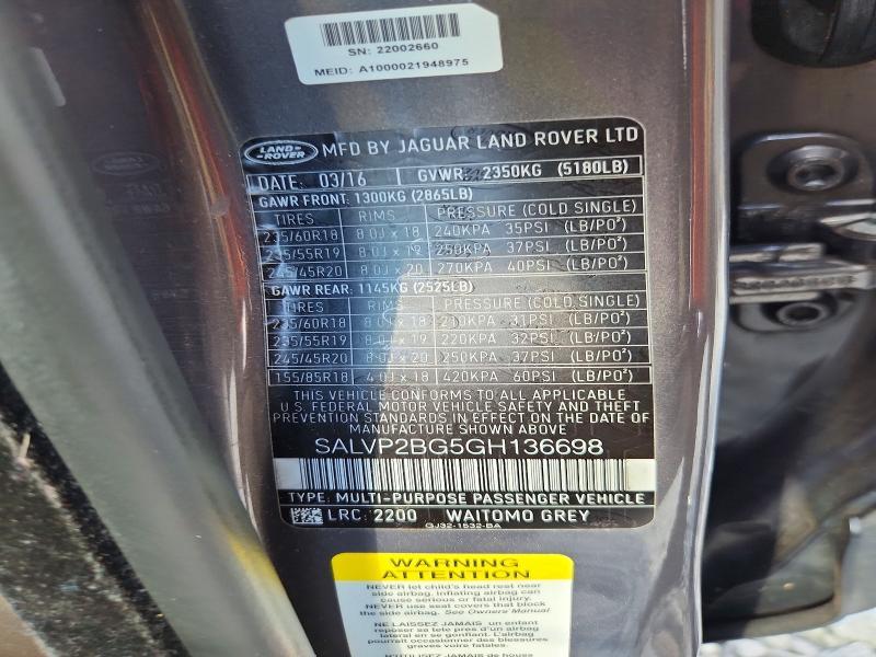 SALVP2BG5GH136698 2016 Land Rover Range Rover photo no. 13
