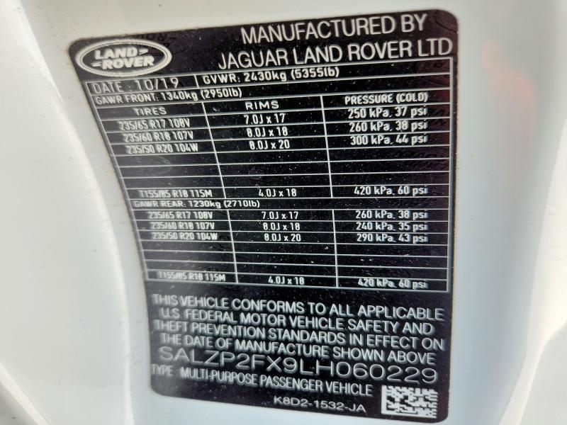 2020 Land Rover Range Rover — VIN SALZP2FX9LH060229, şəkil 13