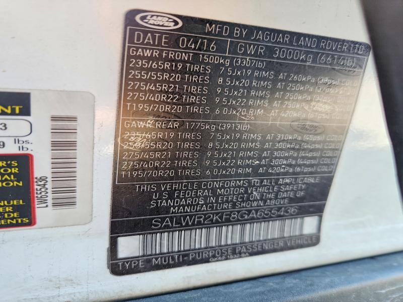 SALWR2KF8GA655436 2016 Land Rover Range Rover photo no. 13
