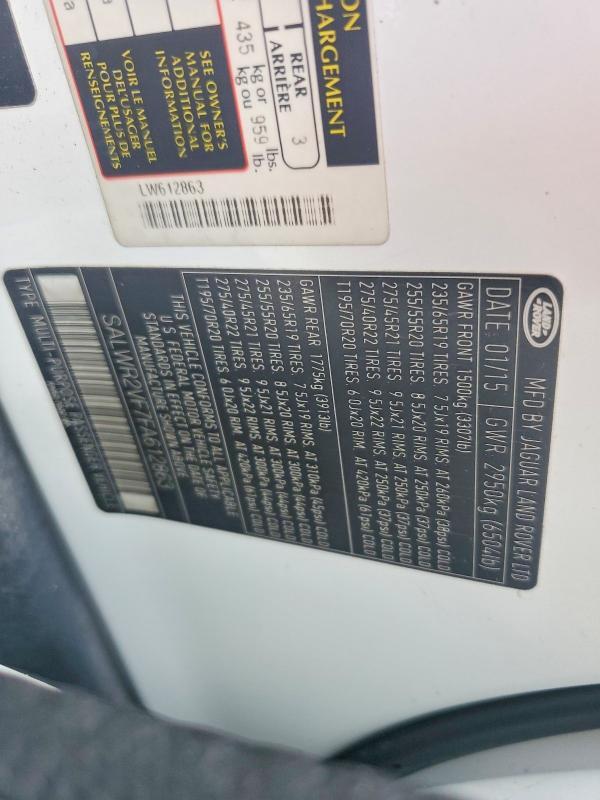 SALWR2VF7FA612863 2015 Land Rover Range Rover photo no. 14
