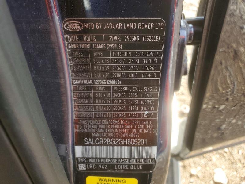 2016 Land Rover Discovery — VIN SALCR2BG2GH605201, şəkil 13