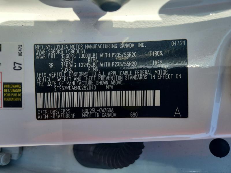 2021 Lexus RX — VIN 2T2SZMDA6MC292043, şəkil 13