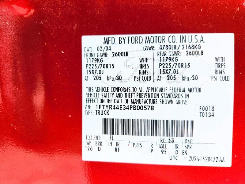 1FTYR44E34PB00578 2004 Ford Ranger photo no. 12