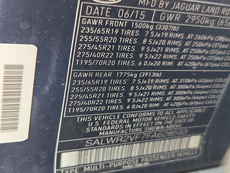 SALWR2VF7FA628593 2015 Land Rover Range Rover photo no. 13