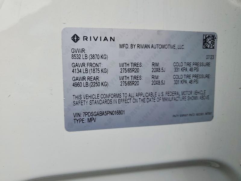 2023 Rivian R1S — VIN 7PDSGABA5PN016801, şəkil 14