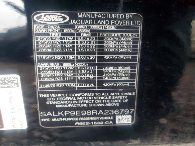 2024 Land Rover Range Rover — VIN SALKP9E98RA236797, şəkil 13