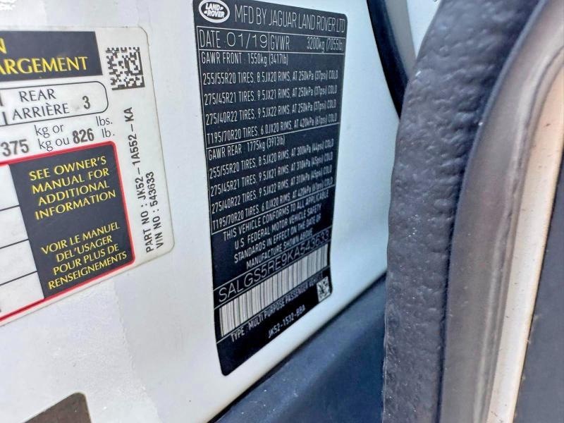 SALGS5RE9KA543633 2019 Land Rover Range Rover photo no. 10