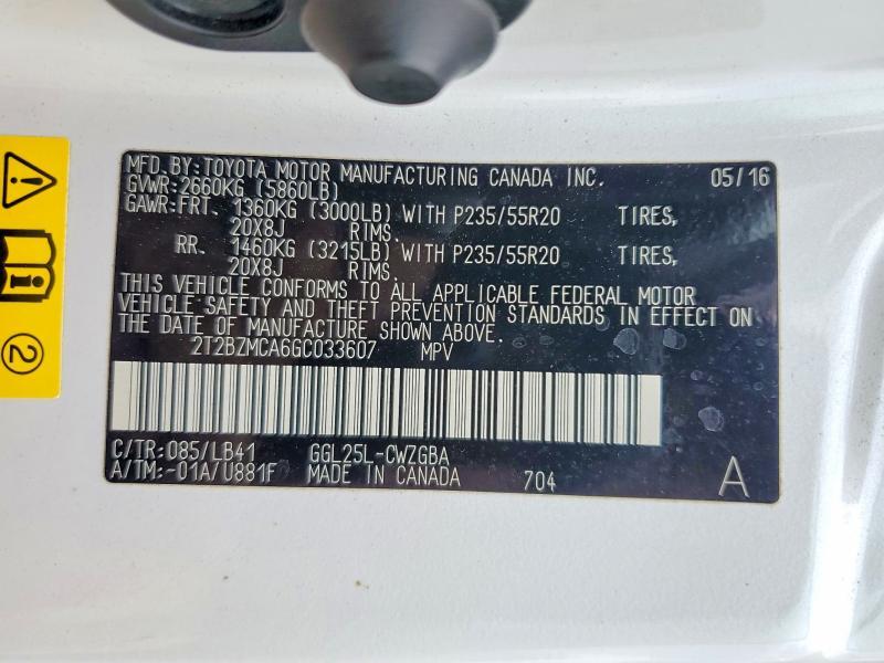 2T2BZMCA6GC033607 2016 Lexus RX photo no. 13