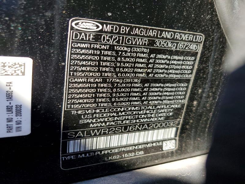 SALWR2SU6NA200032         2022 Land Rover Range Rover photo no. 13