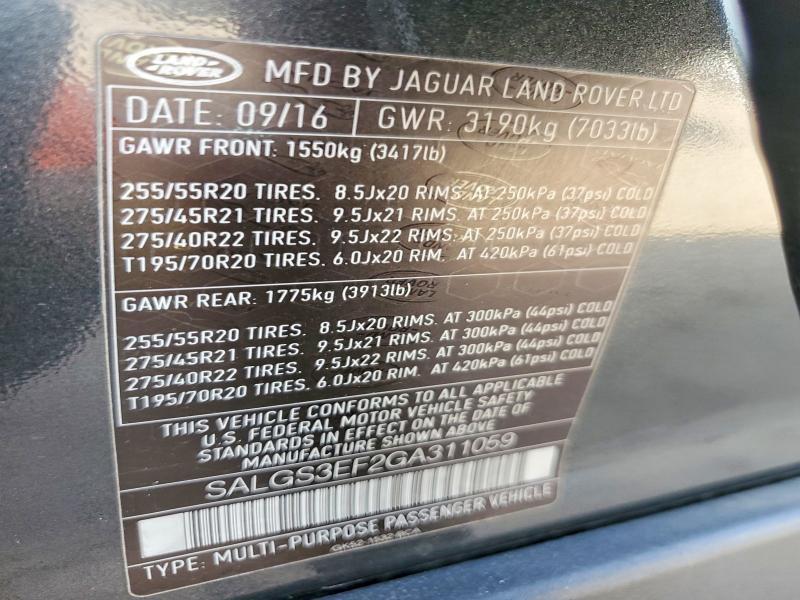 SALGS3EF2GA311059 2016 Land Rover Range Rover photo no. 13