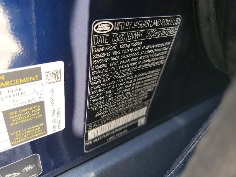 2020 Land Rover Range Rover — VIN SALWR2SU0LA738576, şəkil 13