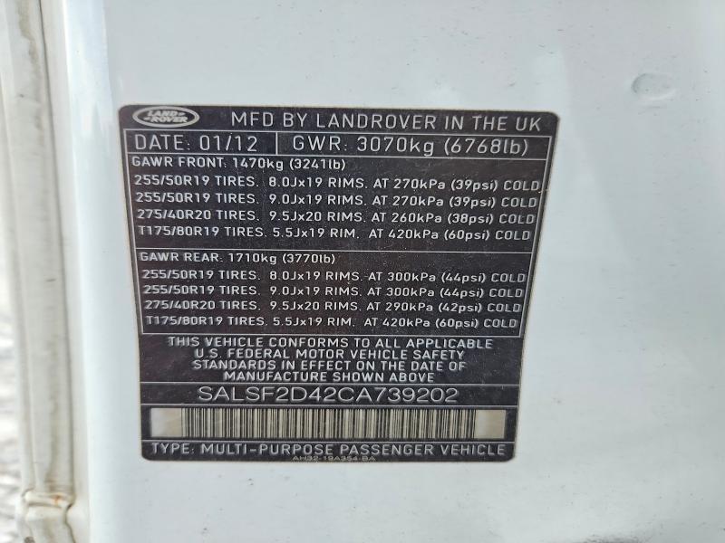 SALSF2D42CA739202 2012 Land Rover Range Rover photo no. 13
