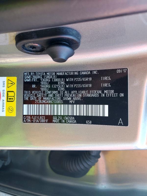 2017 Lexus RX — VIN 2T2BZMCA9HC120855, şəkil 13