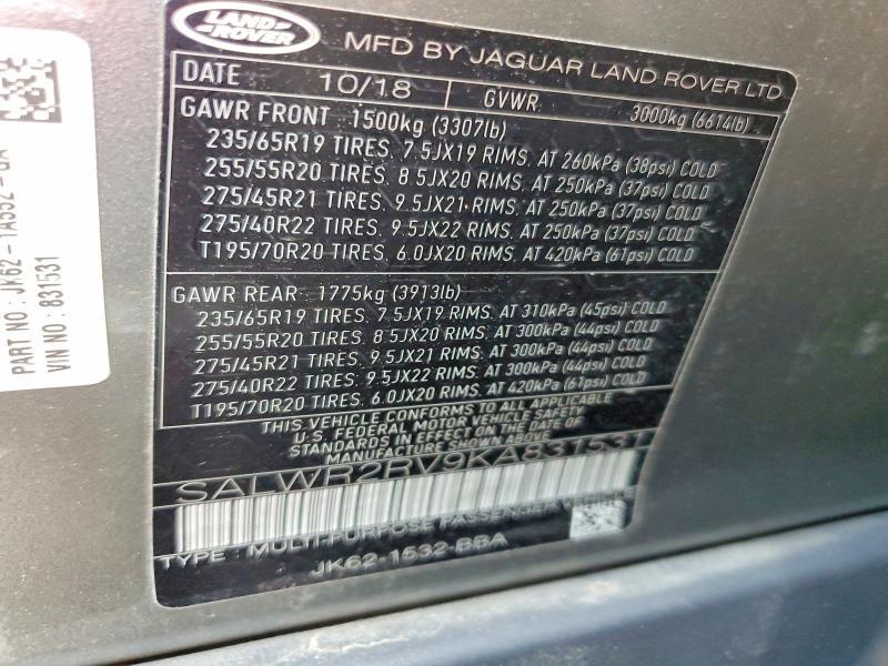 SALWR2RV9KA831531 2019 Land Rover Range Rover photo no. 13