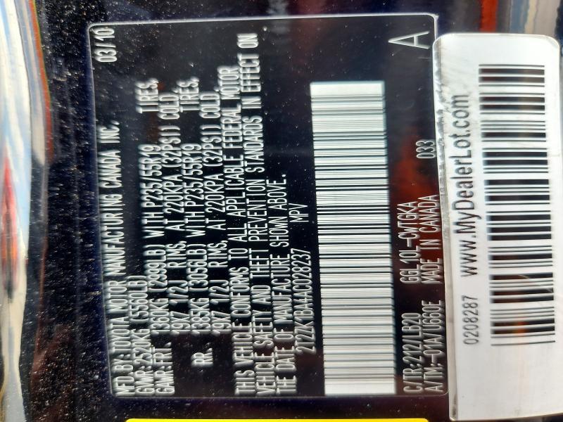 2T2ZK1BA4AC028237 2010 Lexus RX photo no. 12