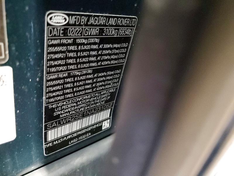 2022 Land Rover Range Rover — VIN SALWR2SE1NA231052, şəkil 13