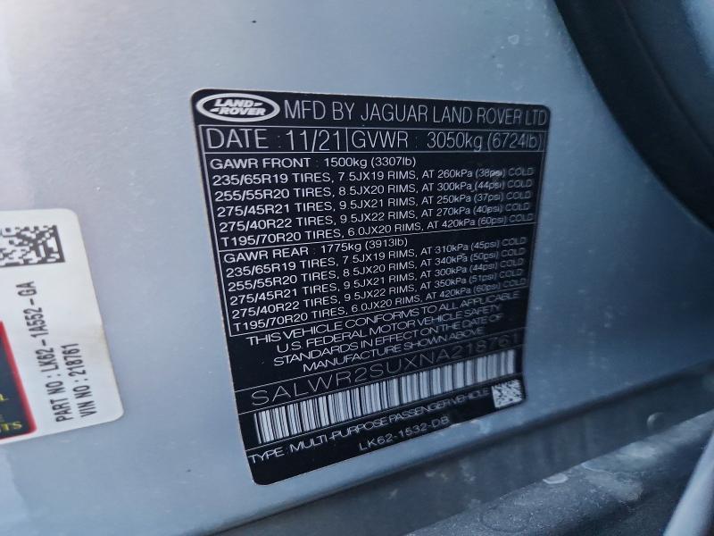 SALWR2SUXNA218761 2022 Land Rover Range Rover photo no. 12
