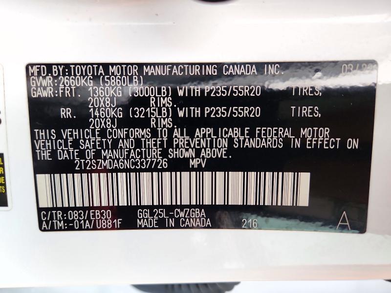 2022 Lexus RX — VIN 2T2SZMDA6NC337726, фото 12