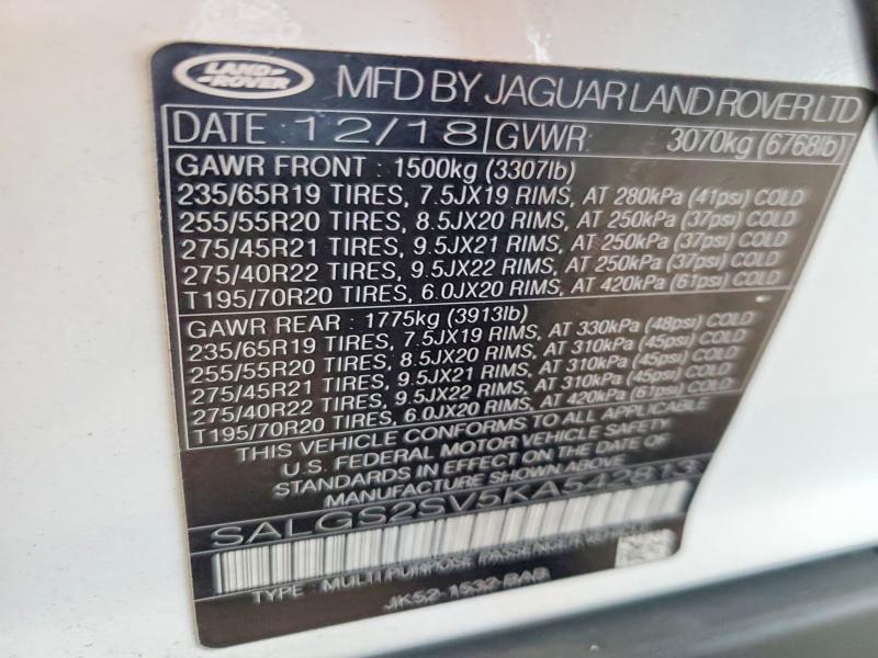 SALGS2SV5KA542813 2019 Land Rover Range Rover photo no. 13