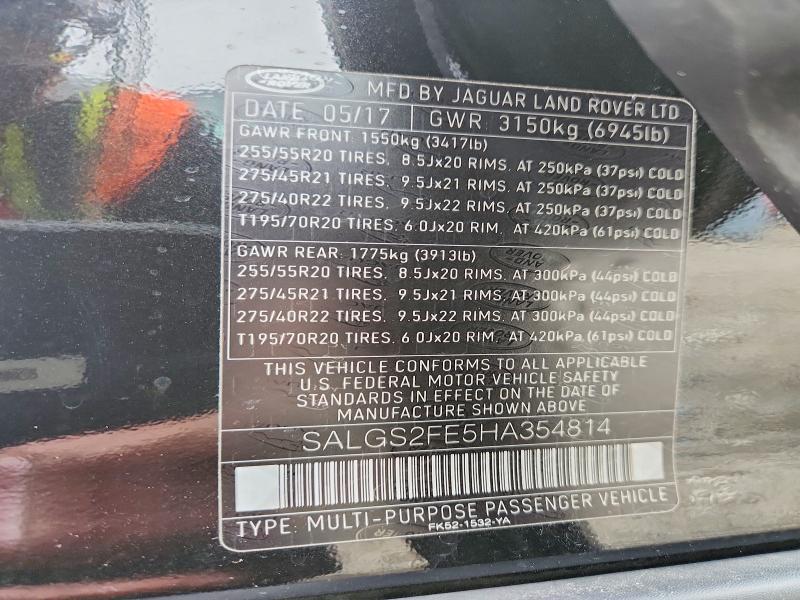 2017 Land Rover Range Rover — VIN SALGS2FE5HA354814, şəkil 14