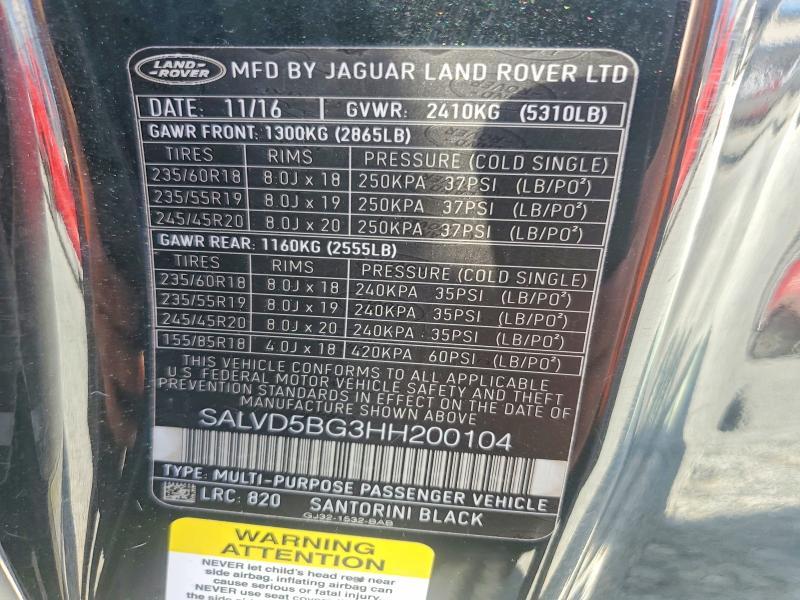 2017 Land Rover Range Rover — VIN SALVD5BG3HH200104, şəkil 12