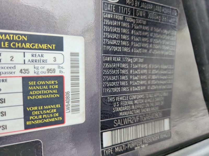 SALWR2VF1GA640806 2016 Land Rover Range Rover photo no. 12