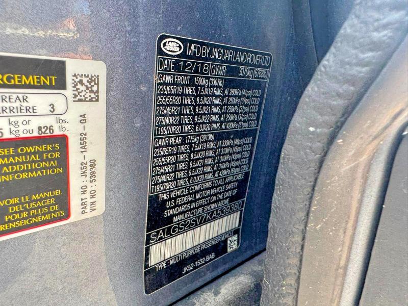 SALGS2SV7KA539380 2019 Land Rover Range Rover photo no. 10