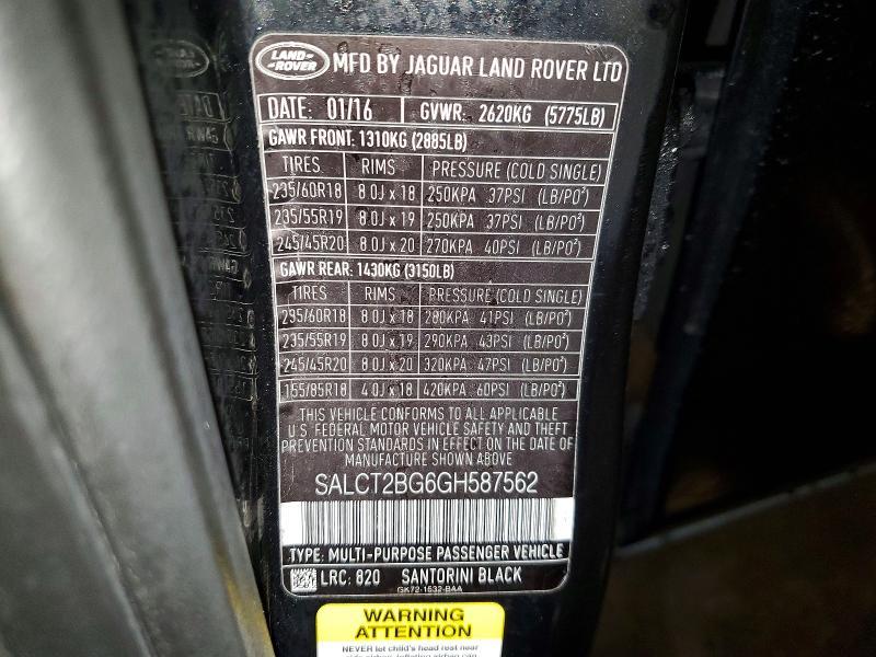2016 Land Rover Discovery — VIN SALCT2BG6GH587562, şəkil 13