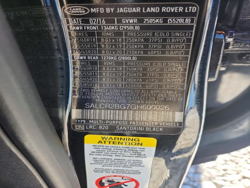 2016 Land Rover Discovery — VIN SALCR2BG7GH600026, şəkil 13