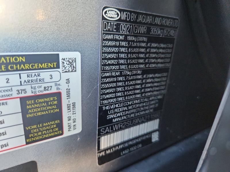2022 Land Rover Range Rover — VIN SALWR2SU9NA211560, şəkil 14