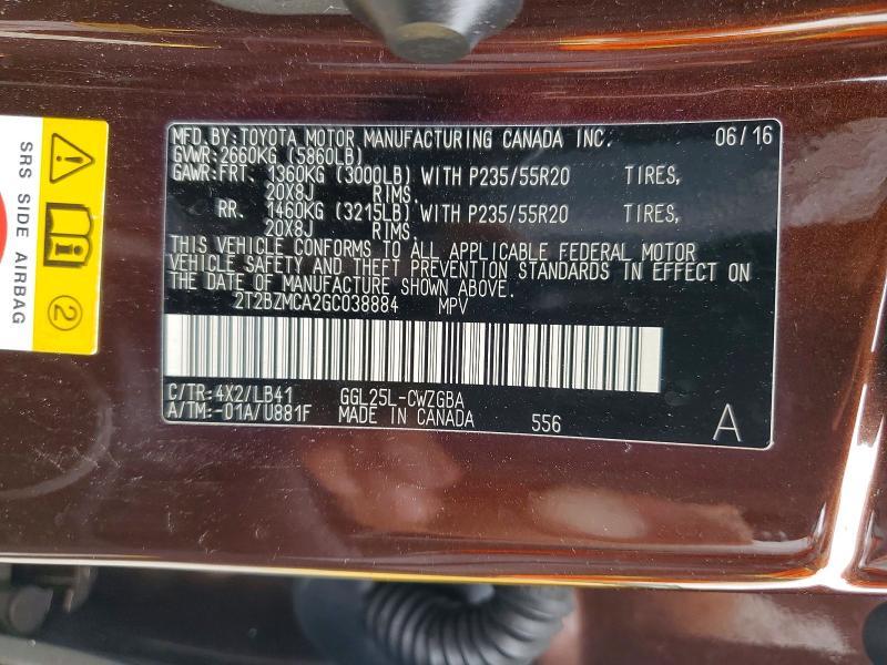 2016 Lexus RX — VIN 2T2BZMCA2GC038884, şəkil 13
