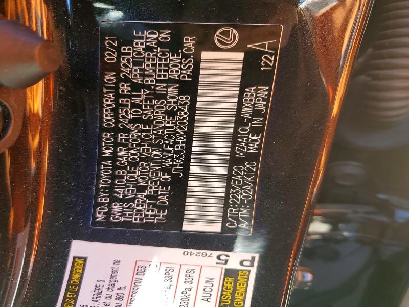 2021 Lexus UX — VIN JTHX3JBHXM2038438, şəkil 14