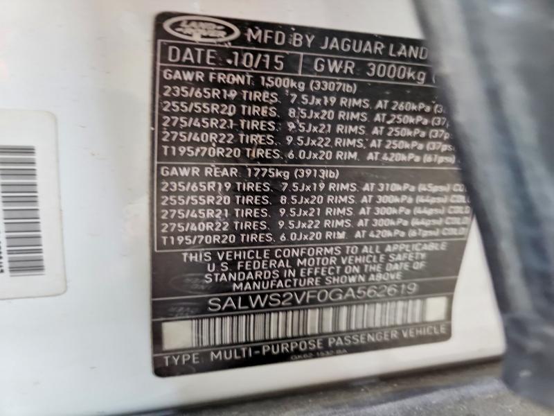 2016 Land Rover Range Rover — VIN SALWS2VF0GA562619, şəkil 13