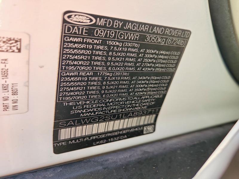 2020 Land Rover Range Rover — VIN SALWG2SU1LA893711, şəkil 12