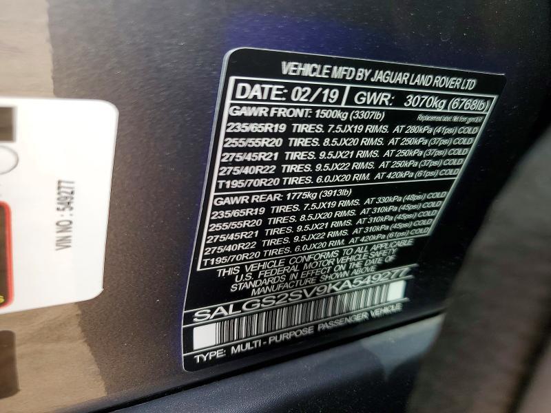 2019 Land Rover Range Rover — VIN SALGS2SV9KA549277, şəkil 13