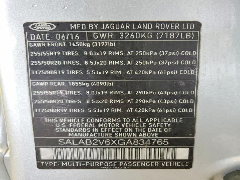 SALAB2V6XGA834765 2016 Land Rover LR4 photo no. 13