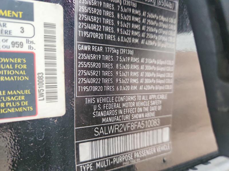 SALWR2VF8FA510083 2015 Land Rover Range Rover photo no. 13