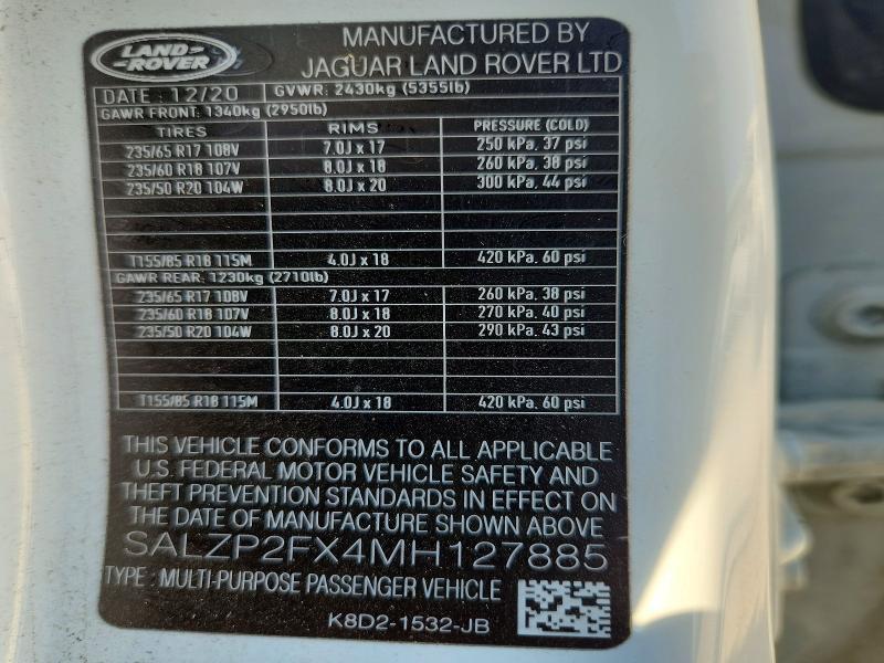 2021 Land Rover Range Rover — VIN SALZP2FX4MH127885, şəkil 13