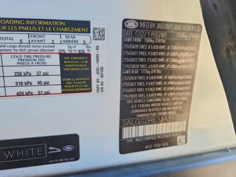 2018 Land Rover Range Rover — VIN SALGS2RE3JA397033, şəkil 12