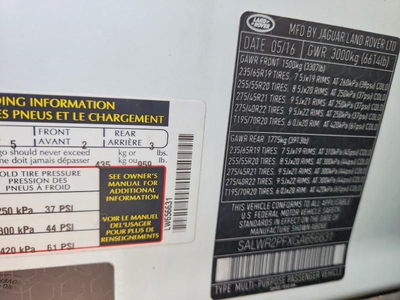 SALWR2PFXGA656631 2016 Land Rover Range Rover photo no. 14