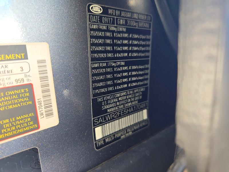 2017 Land Rover Range Rover — VIN SALWR2FE5HA170481, şəkil 14