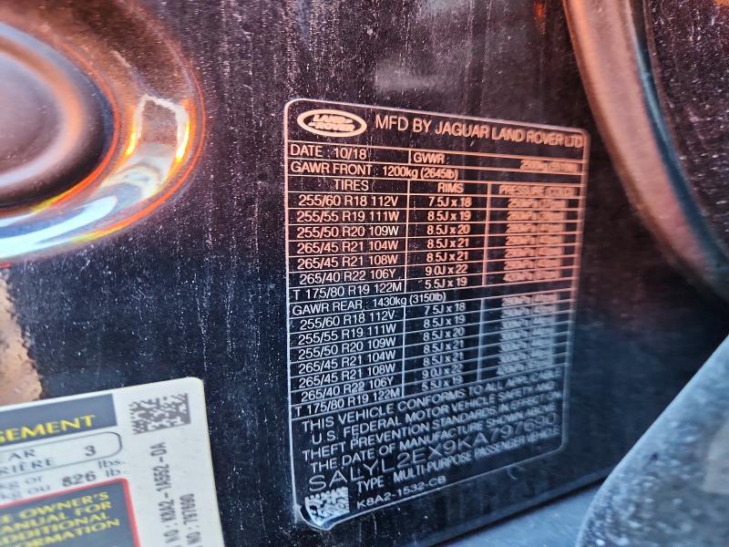 2019 Land Rover Range Rover — VIN SALYL2EX9KA797690, şəkil 13