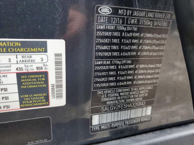 2017 Land Rover Range Rover — VIN SALGV2FE5HA326843, şəkil 13